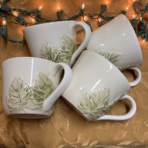 Set Williams Sonoma Italy Green Leaf Mug Stoneware